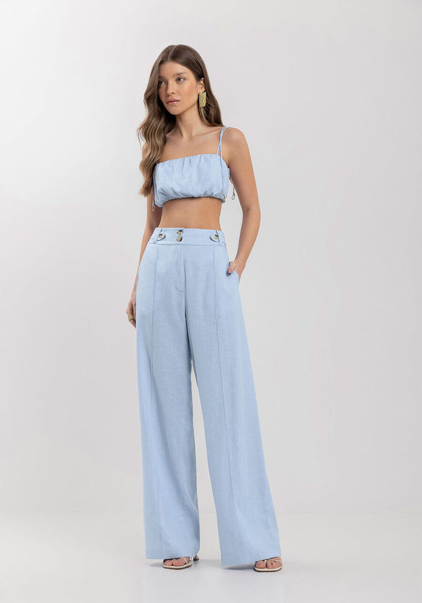 Tailored Cotton Trousers with High Waist and Button Details Lez a Lez