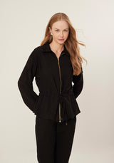 Long-Sleeve Jacket with Front Zipper and Tie Detail Lez a Lez