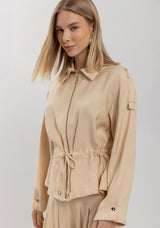 Long-Sleeve Jacket with Front Zipper and Tie Detail Lez a Lez