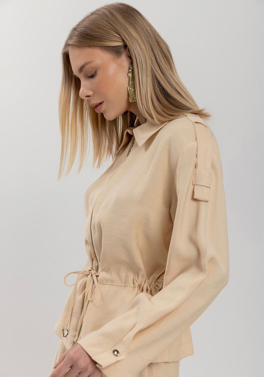 Long-Sleeve Jacket with Front Zipper and Tie Detail Lez a Lez