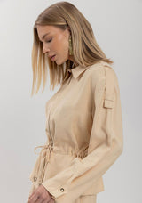 Long-Sleeve Jacket with Front Zipper and Tie Detail Lez a Lez