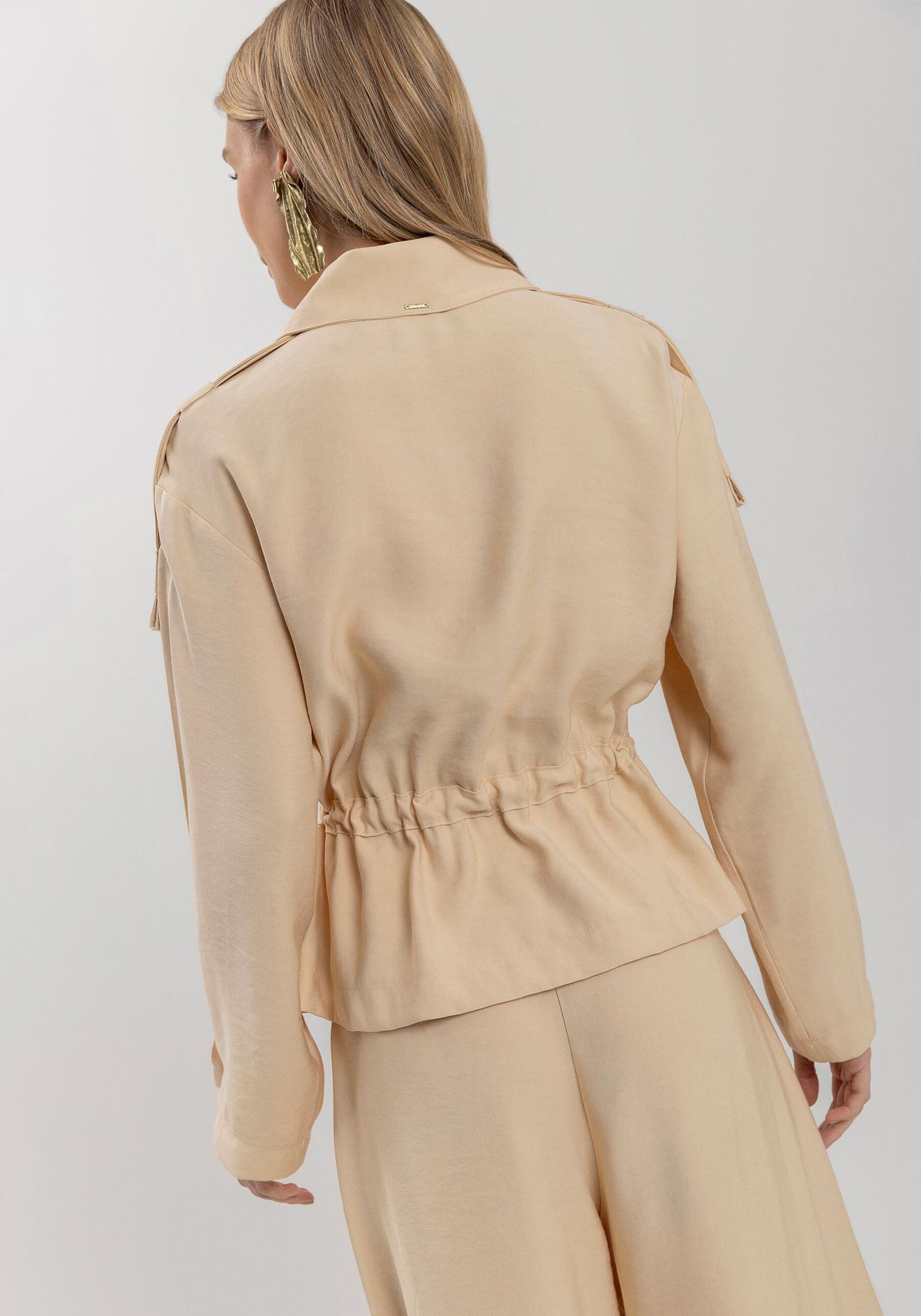 Long-Sleeve Jacket with Front Zipper and Tie Detail Lez a Lez