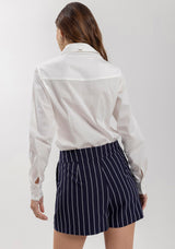High-Waisted Tailored Pinstripe Shorts Lez a Lez