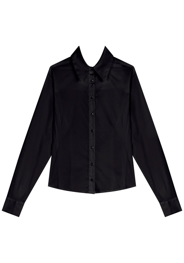 Basic Long-Sleeve Shirt with Rounded Hem Lez a Lez