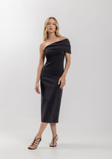 One-Shoulder Bengaline Midi Dress with Slit Lez a Lez