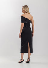 One-Shoulder Bengaline Midi Dress with Slit Lez a Lez