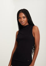 Sleeveless Ribbed Knit Top with High Neck Lez a Lez