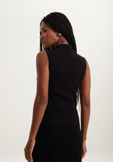 Sleeveless Ribbed Knit Top with High Neck Lez a Lez