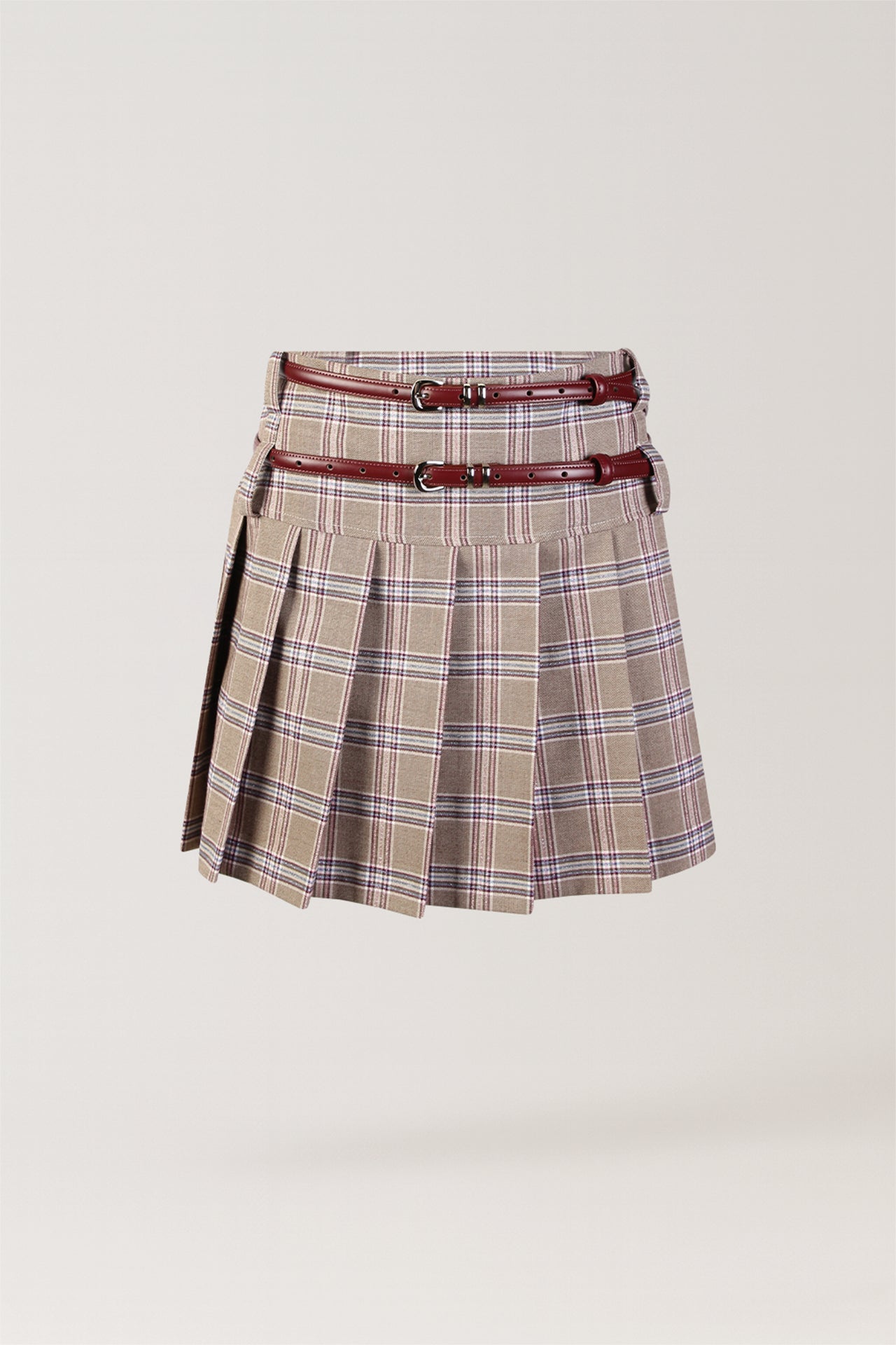 Plaid Skirt with Double Belt Detail Sahoco