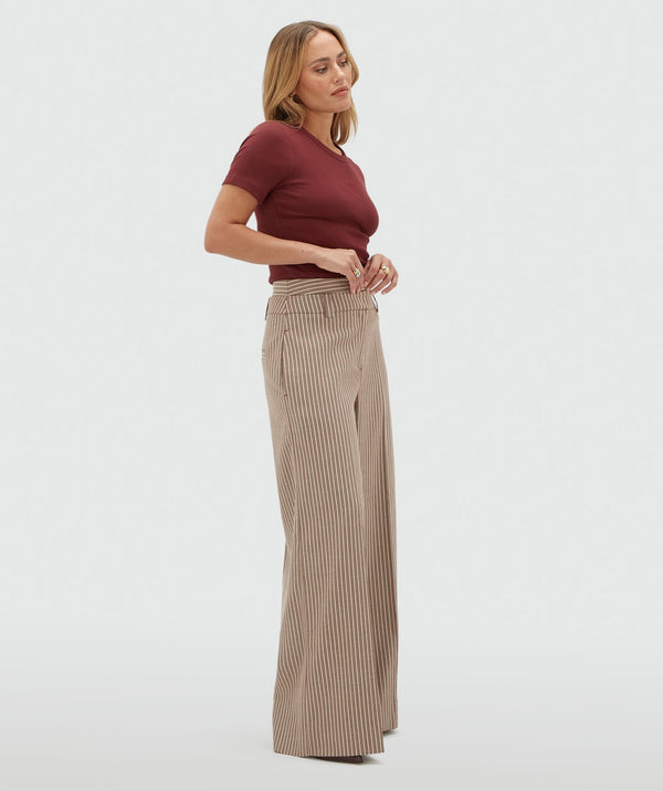 SCOUT high waisted wide leg trousers with stripes - burgundy stripe JOSH V