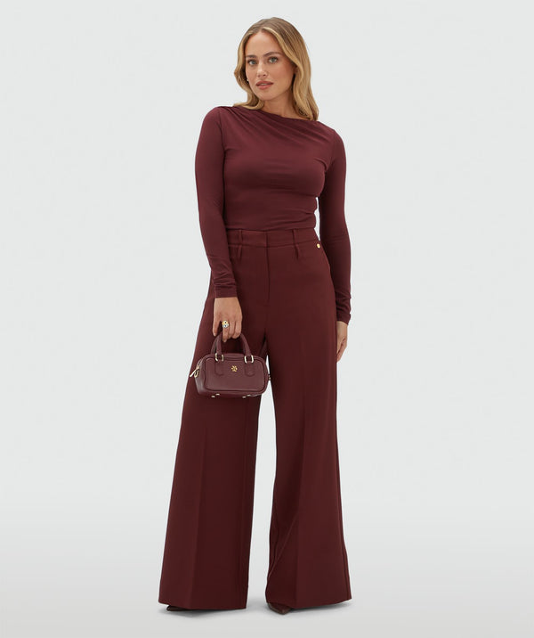 Sky High-Waisted Wide-Leg Trousers - Burgundy JOSH V