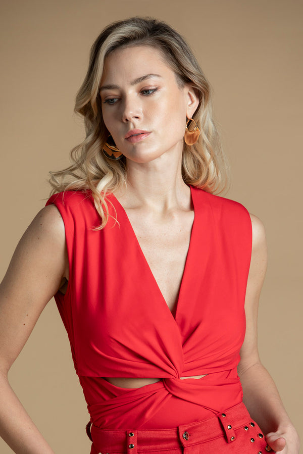 Cotton V-Neck Bodysuit with Knot Detail Sahoco