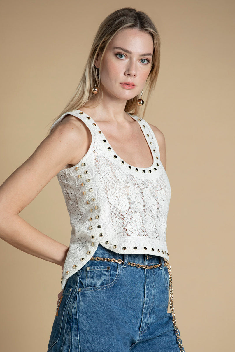 Top de renda com tachas Sahoco