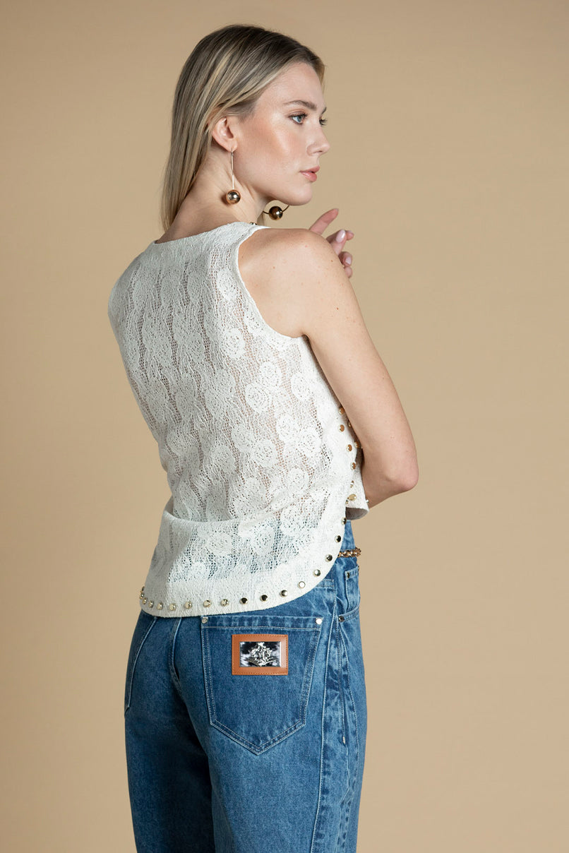 Top de renda com tachas Sahoco