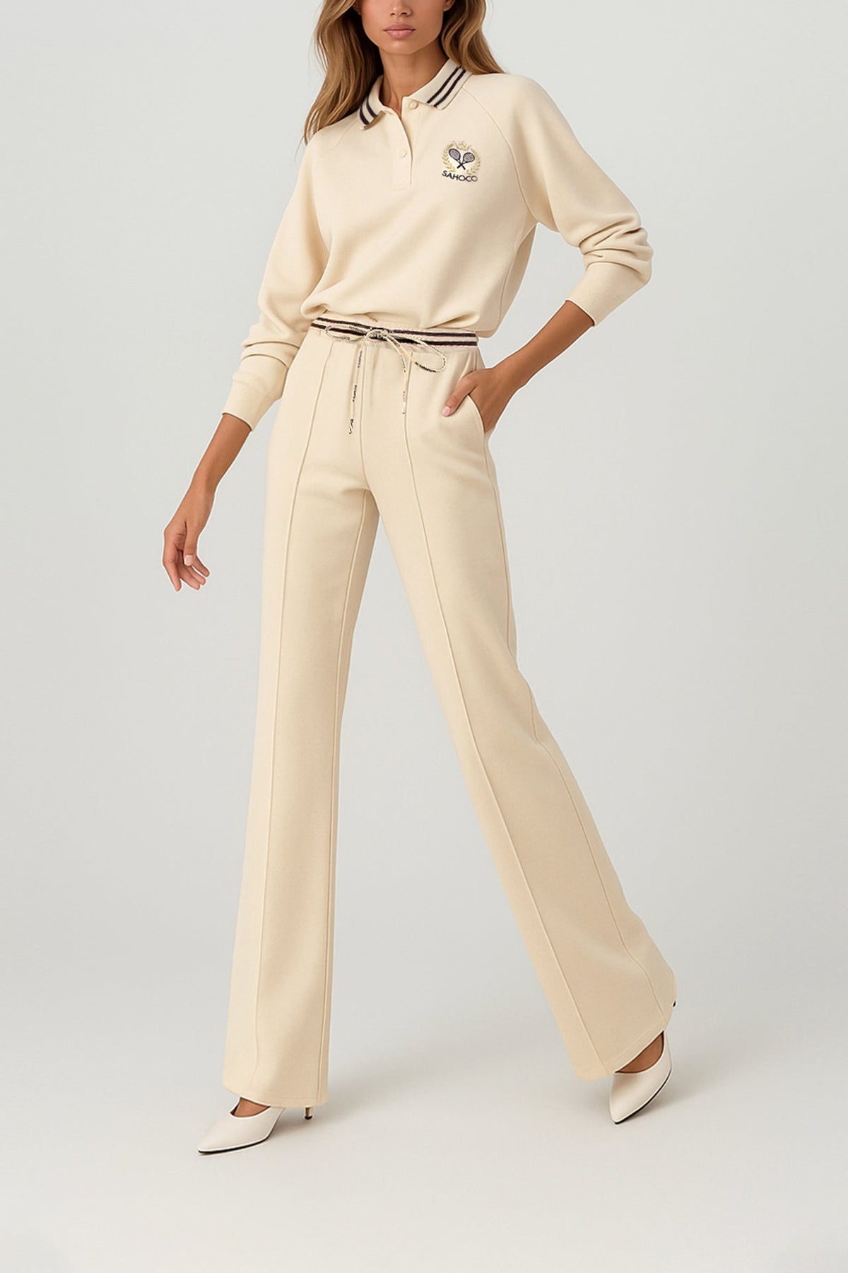 Calça creme com cintura desportiva Sahoco