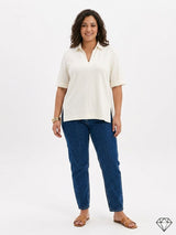 White Viscose-Rich Soft Touch Knitted Polo Top Sissus