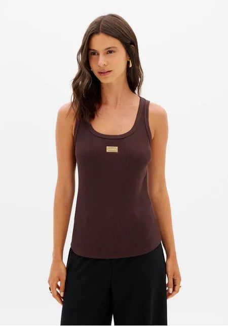 Ribbed Tank Top with Logo Plate Lança Perfume