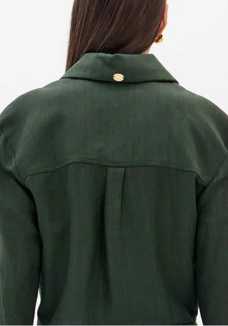 Camisa Curta de Manga Média em Mistura de Linho Lança Perfume