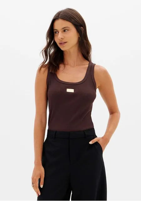 Ribbed Tank Top with Logo Plate Lança Perfume