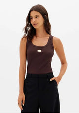 Ribbed Tank Top with Logo Plate Lança Perfume