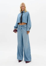 Camisa Cropped Jeans Manga Comprida Lança Perfume