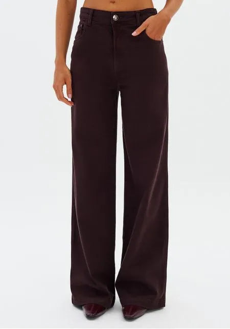 Burgundy Mid-Rise Wide-Leg Cotton Twill Trousers Lança Perfume