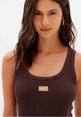Ribbed Tank Top with Logo Plate Lança Perfume