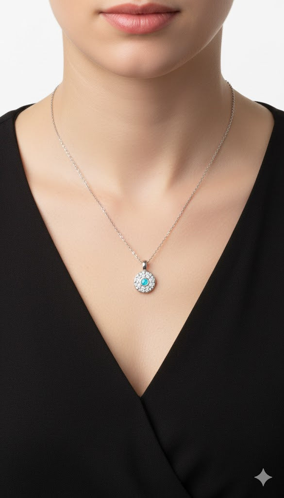 Silver-Tone Solitaire Turquoise Necklace Jetlag