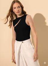 Twist-Shoulder Ribbed Fitted Top Lez a Lez