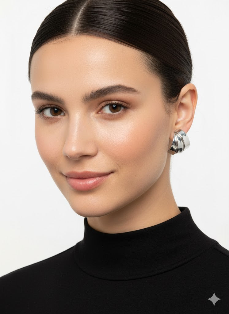 Silver-Tone Sculptural Hoop Earrings Jetlag
