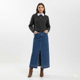 Camisola de senhora de gola redonda com alto teor de algodão, modelo polo americano.