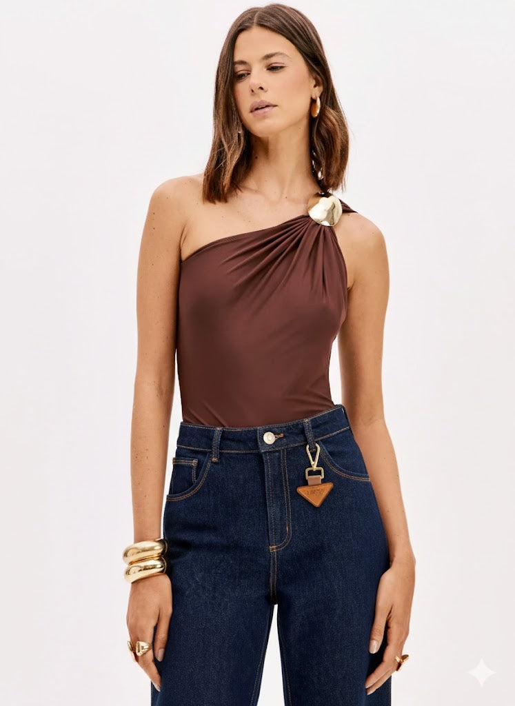 One-Shoulder Bodysuit with Metal Detail Lança Perfume