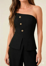 Asymmetrical Strapless waistcoat with Gold Buttons Lez a Lez