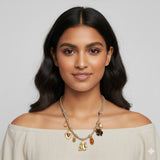 Trendy Cord and Stainless Steel Charm Necklace Jetlag