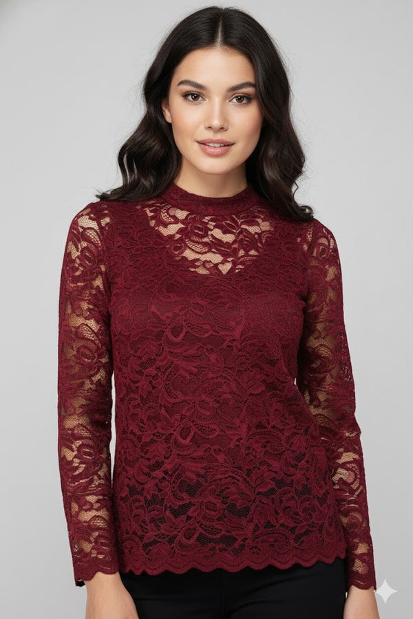Elegant Floral Lace Top Sahoco