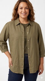 Relaxed Three-Quarter Sleeve Linen Shirt Sissus