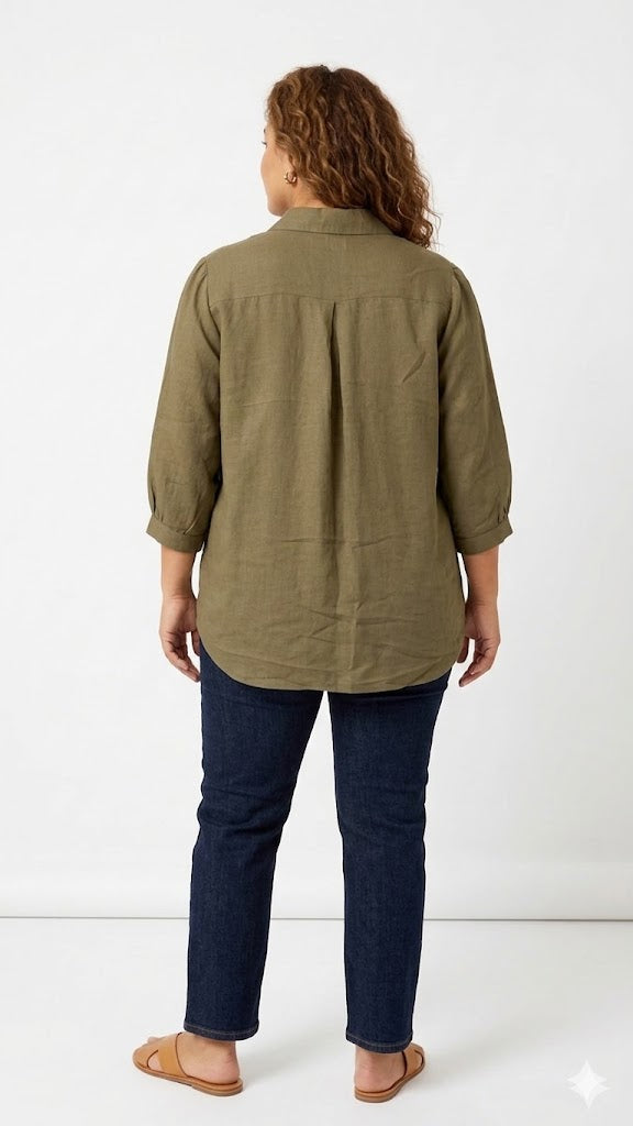 Relaxed Three-Quarter Sleeve Linen Shirt Sissus