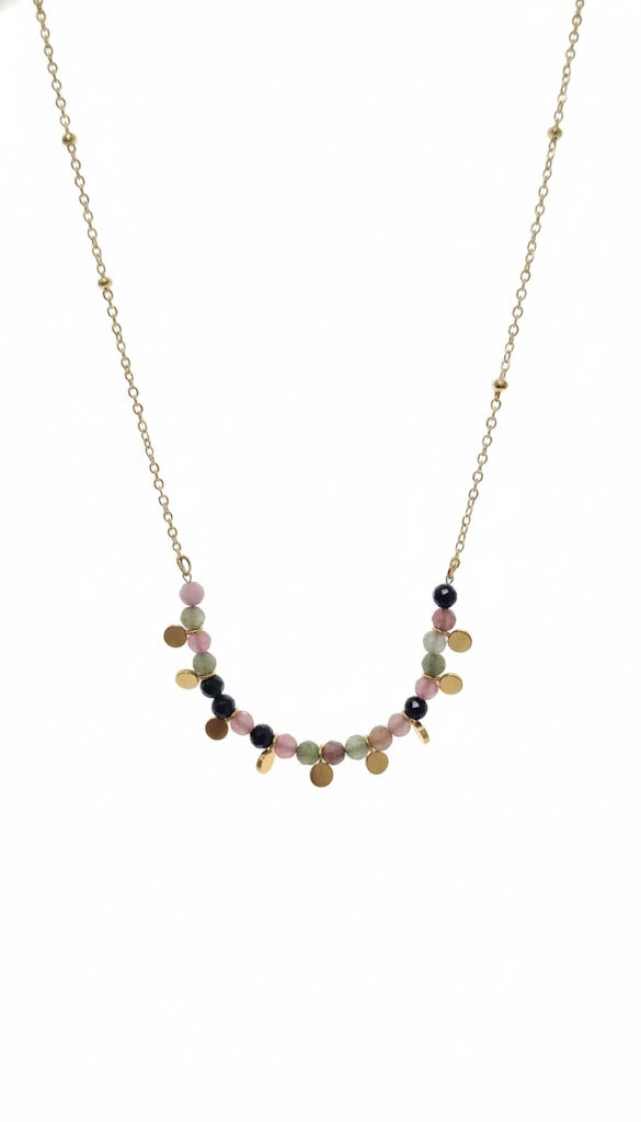 Delicate Fine Chain Necklace with Green Stone Details Jetlag