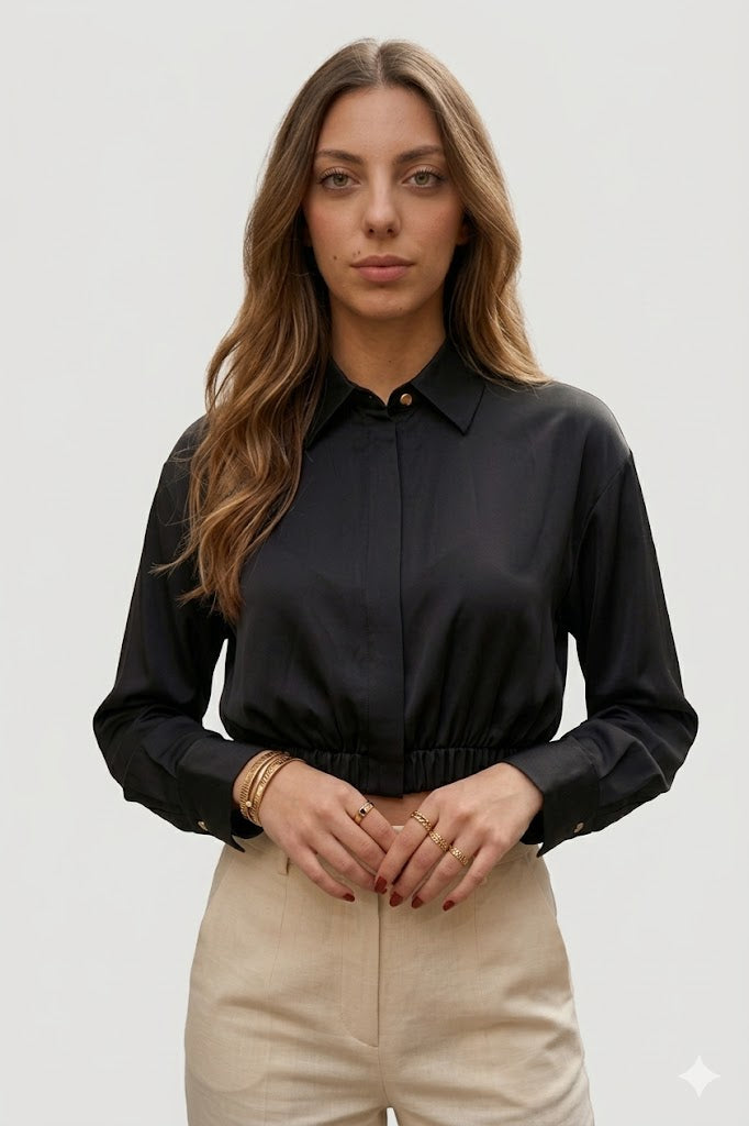 Elasticated Hem Cropped Blouse Ferrache