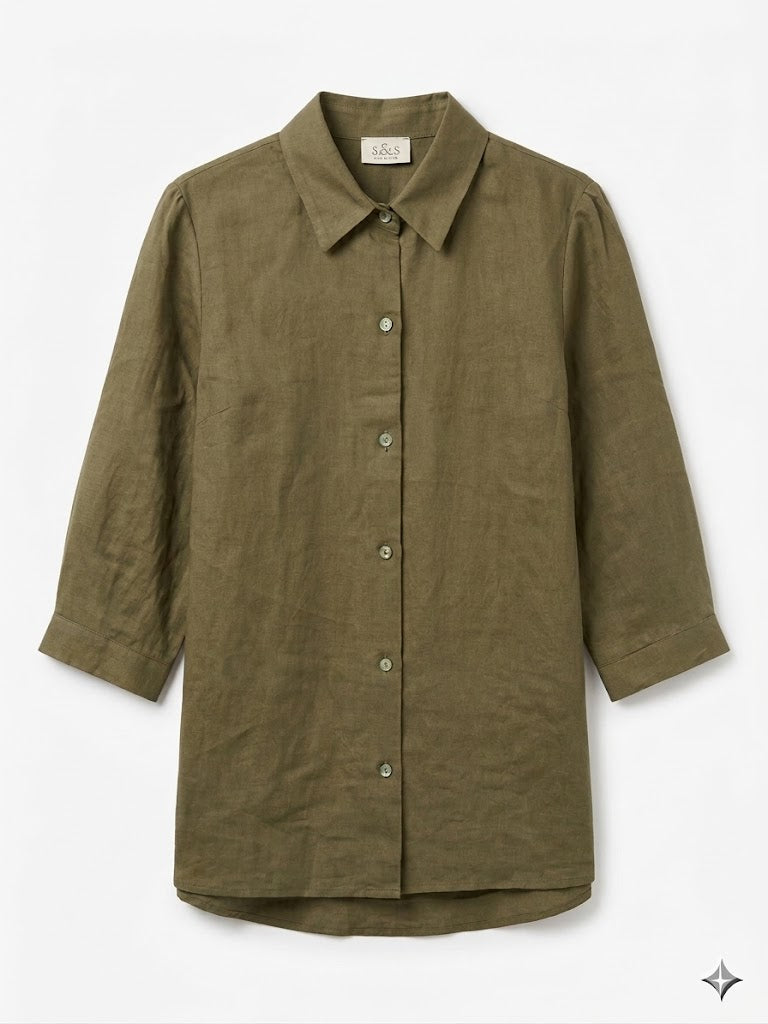 Relaxed Three-Quarter Sleeve Linen Shirt Sissus
