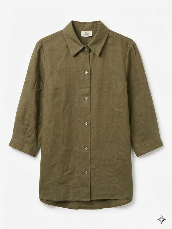 Relaxed Three-Quarter Sleeve Linen Shirt Sissus