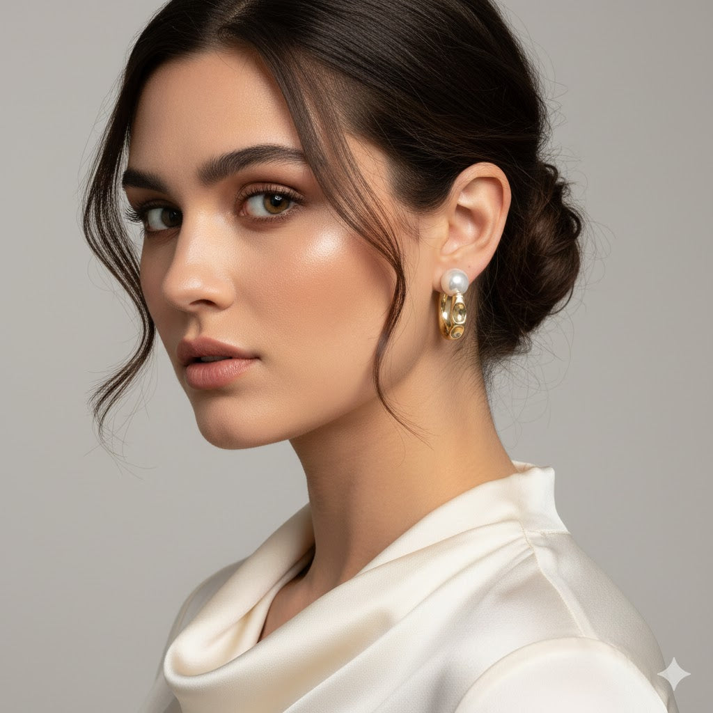 Brincos de argola com fecho de pérola para jet lag