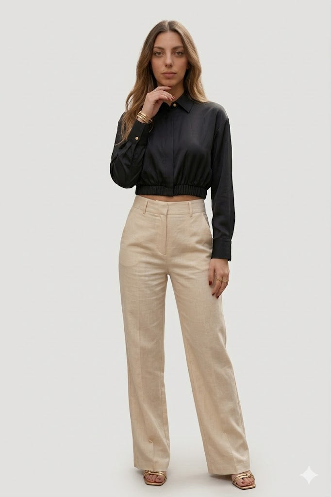 Elasticated Hem Cropped Blouse Ferrache