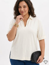 White Viscose-Rich Soft Touch Knitted Polo Top Sissus