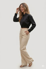 Elasticated Hem Cropped Blouse Ferrache