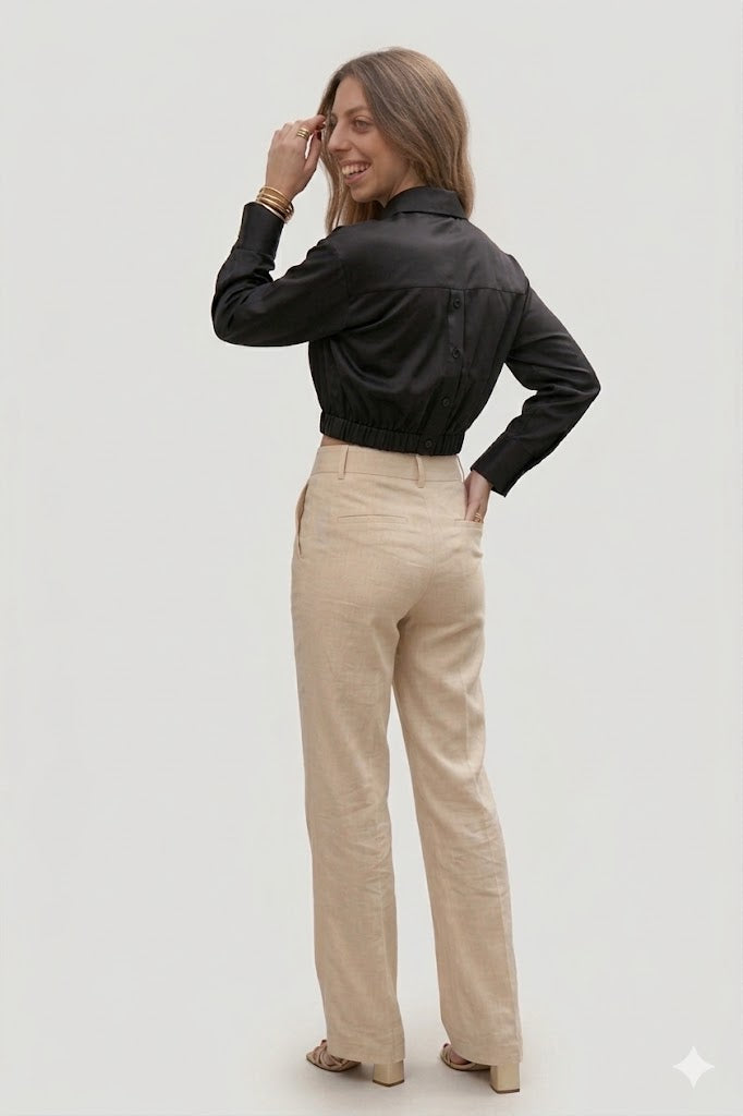 Elasticated Hem Cropped Blouse Ferrache