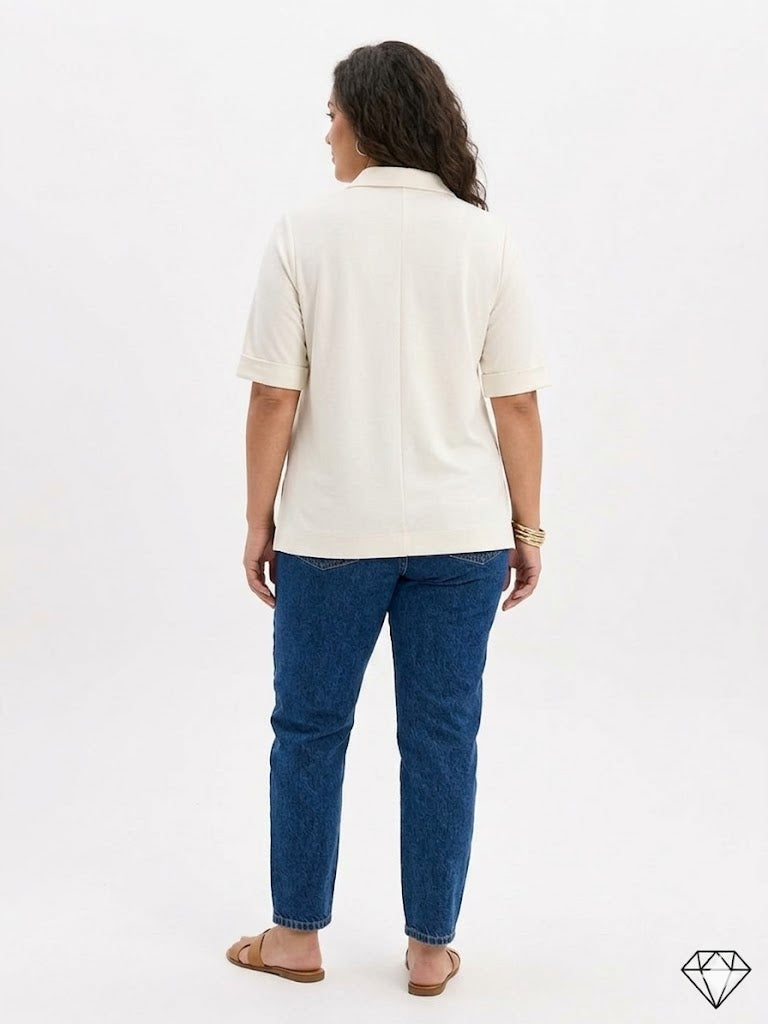 White Viscose-Rich Soft Touch Knitted Polo Top Sissus