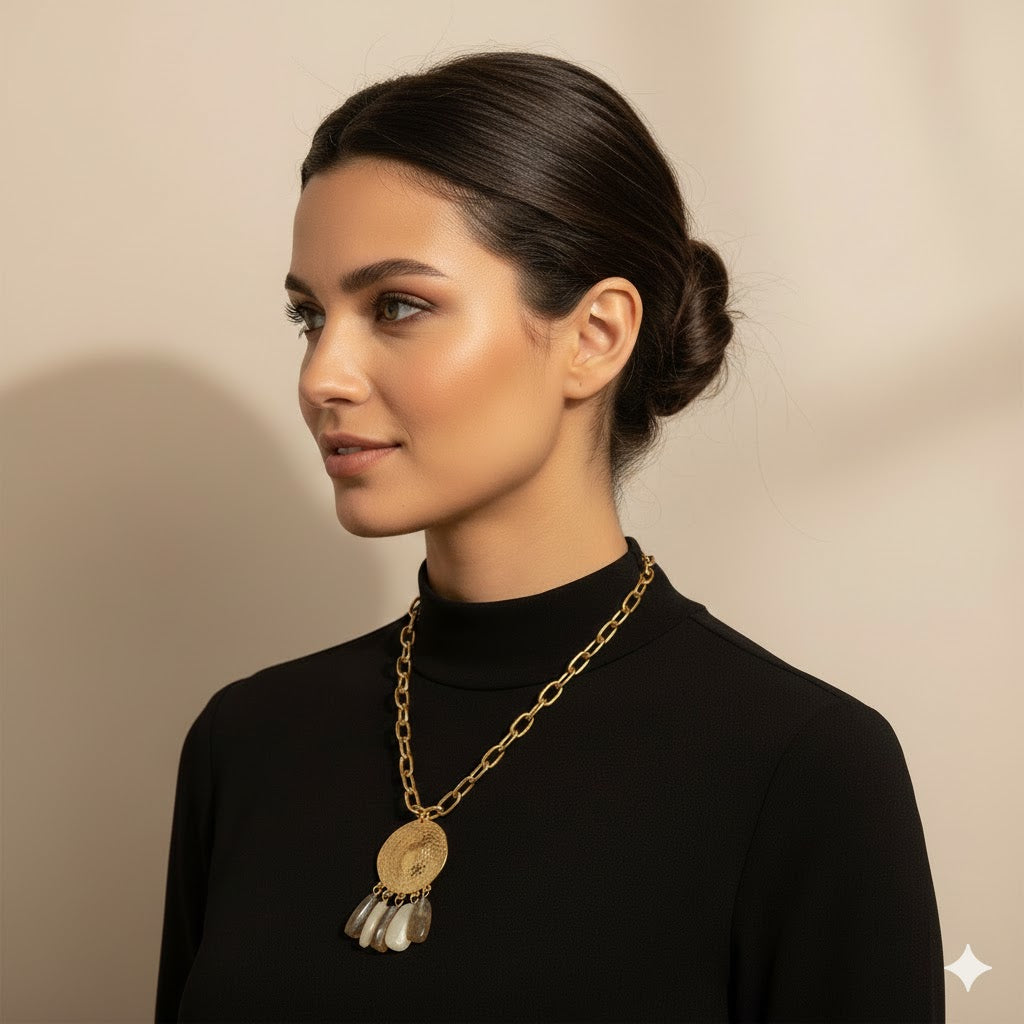 Brown-Toned Gemstone Pendant Necklace Jetlag