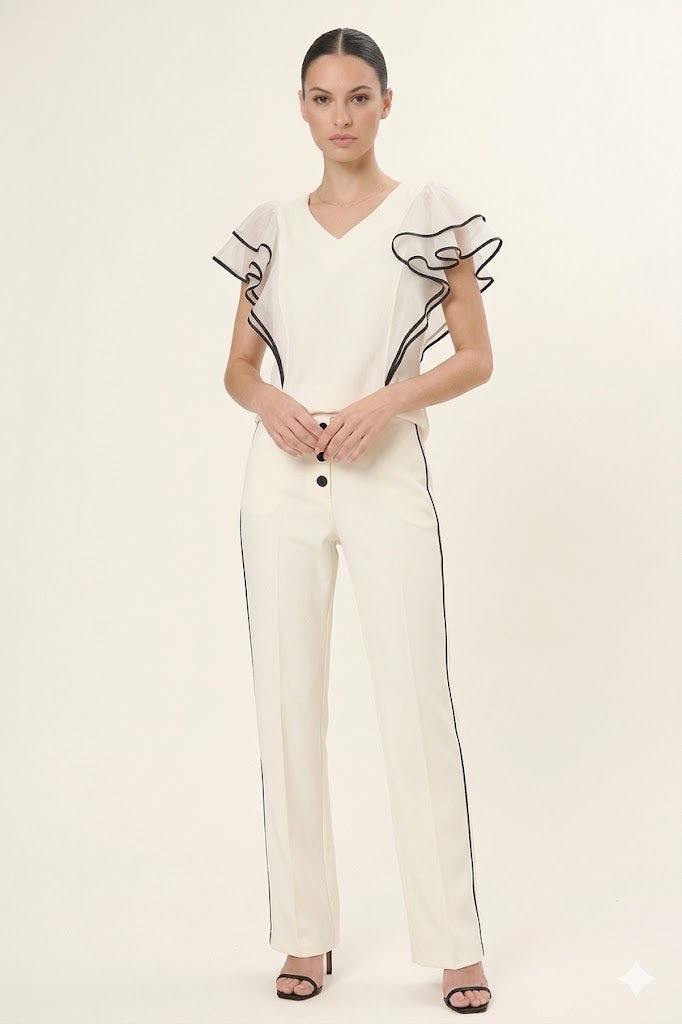 Ruffle-Sleeve V-Neck Blouse Arggido