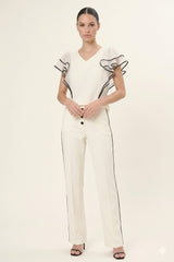 Ruffle-Sleeve V-Neck Blouse Arggido